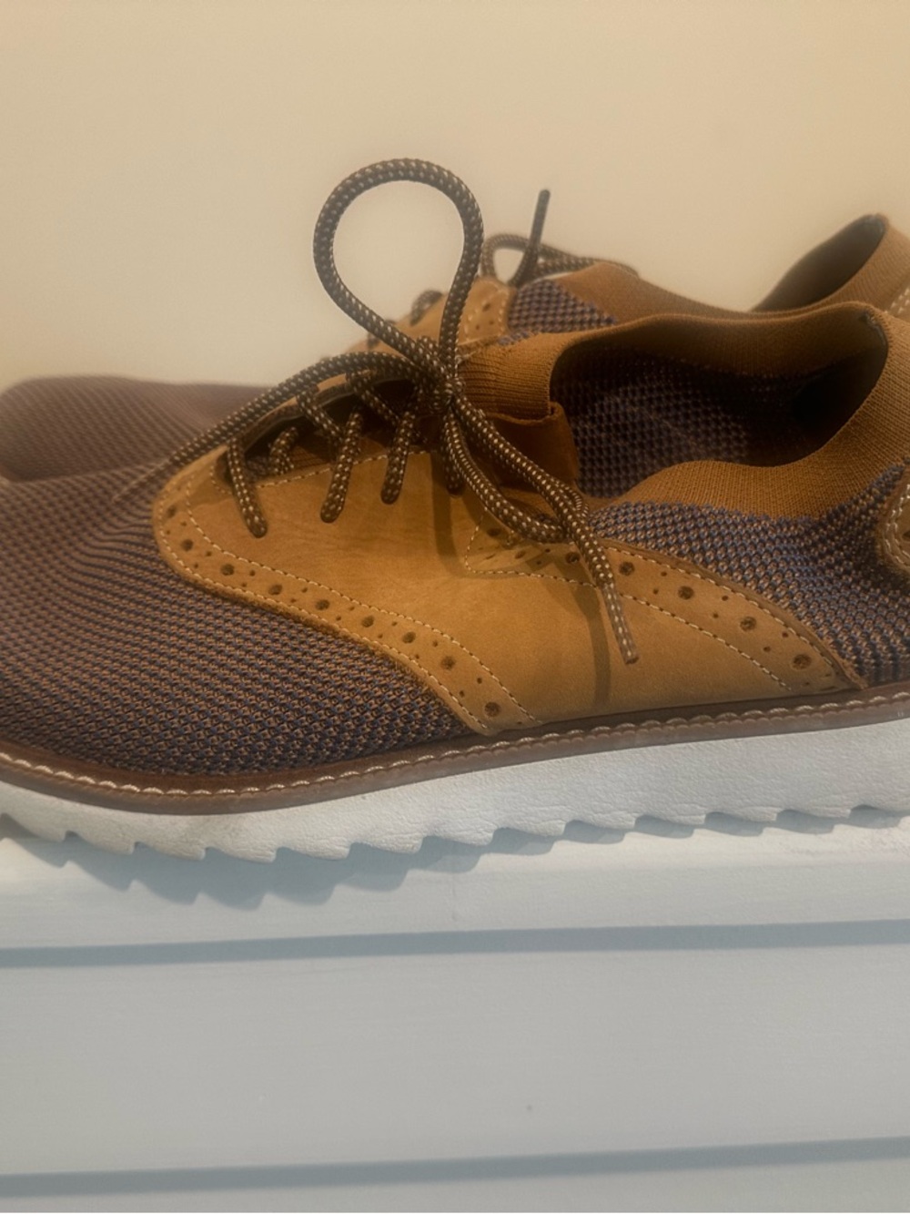 Johnston & Murphy Brown Knit and Tan Suede Lace-Up Sneakers